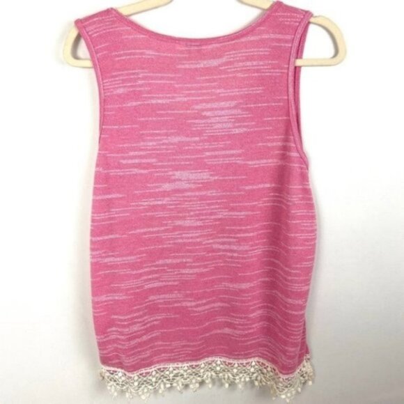 Umgee Pink Tank Top Crochet Hem Heathered Size Medium Bohemian Fringe Hippie - Picture 7 of 7
